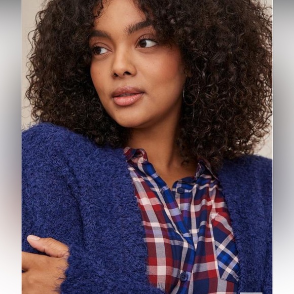 Torrid Navy Blue Popcorn Open Front Duster Sweater! Size 1X! NWT! - Picture 2 of 13